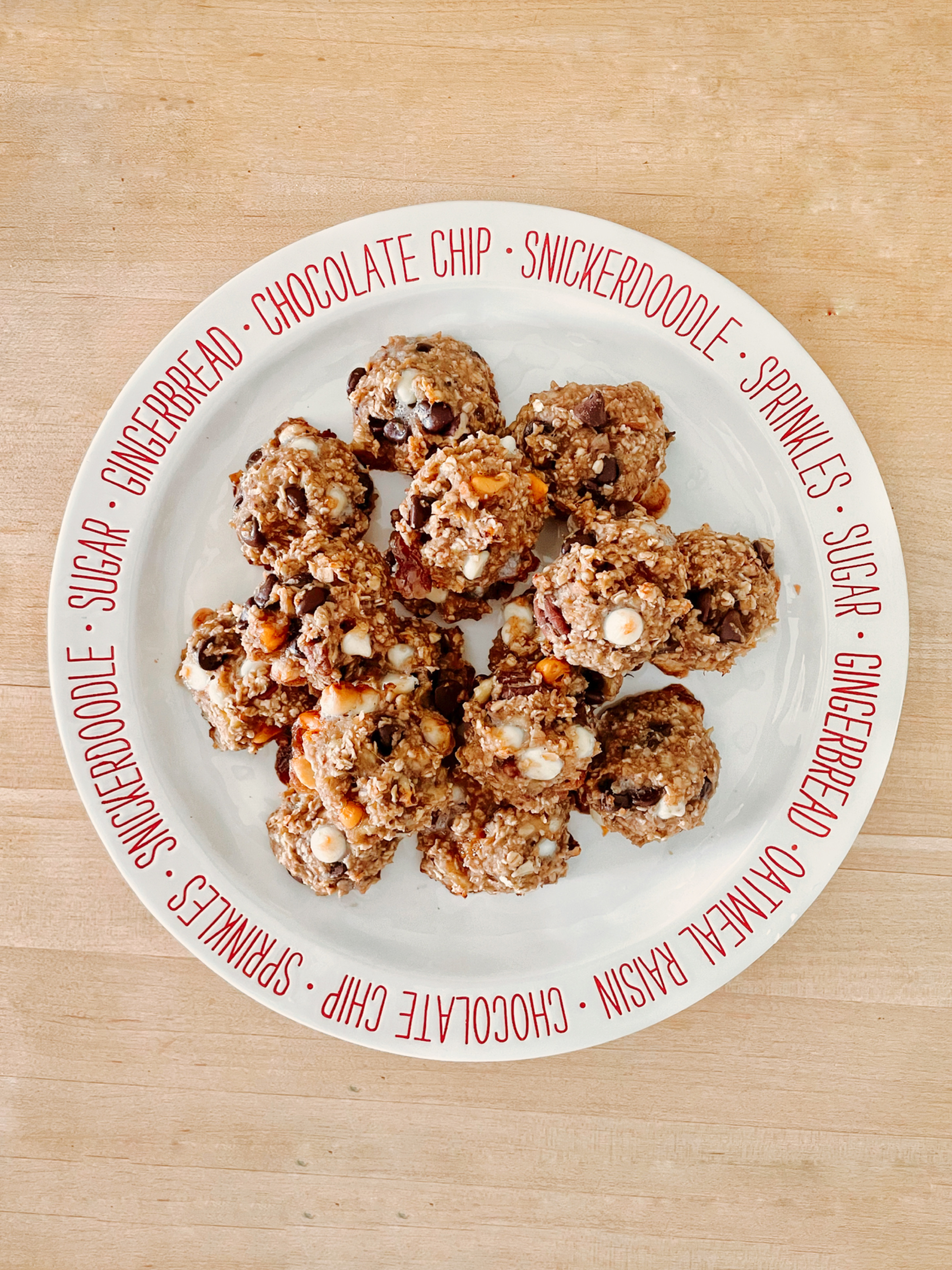 Flat Lay of Healthy Banana Oatmeal Chip Cookies on Plate