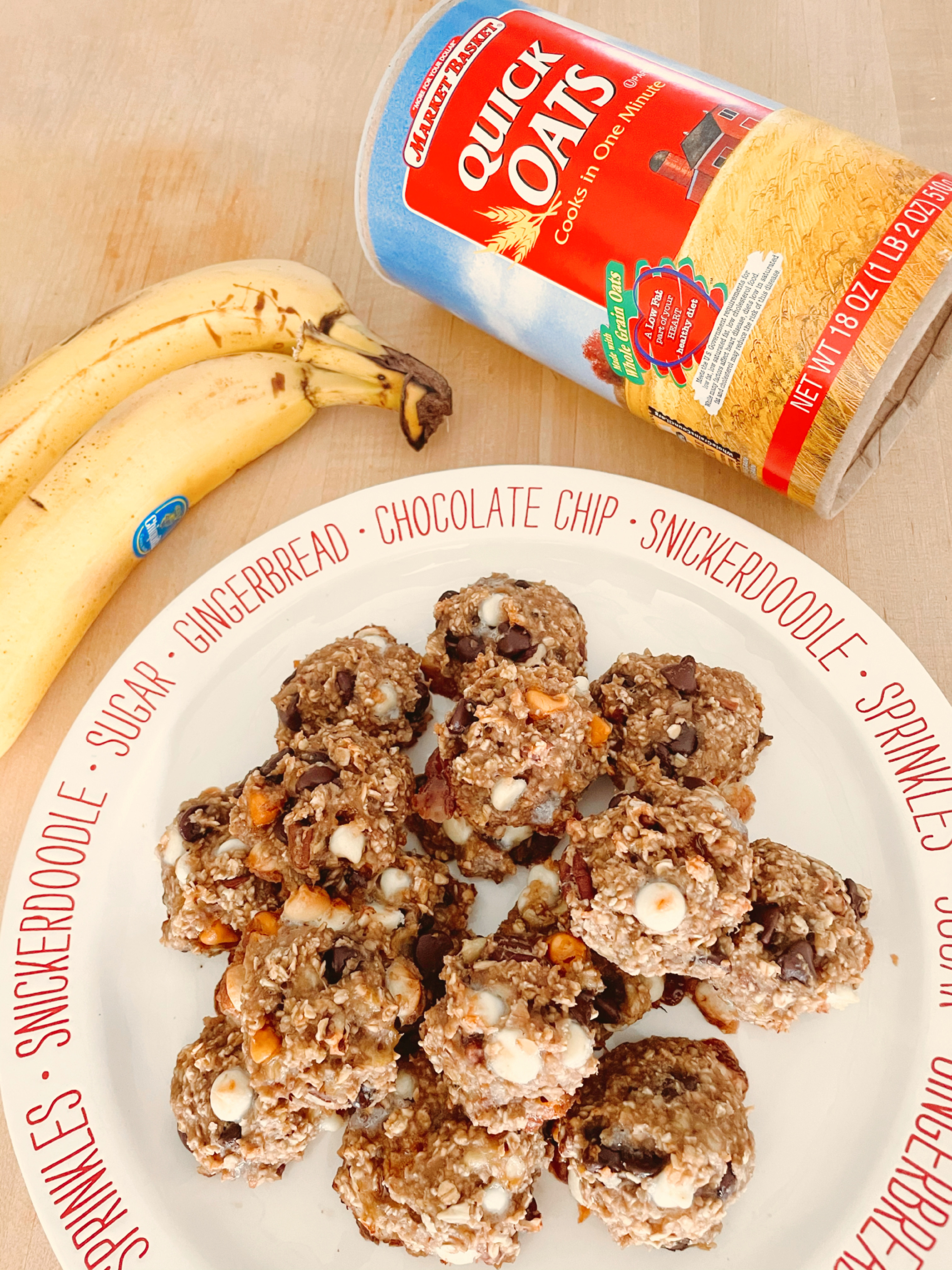 Ingredients Scattered Around Healthy Banana Oatmeal Chip Cookies