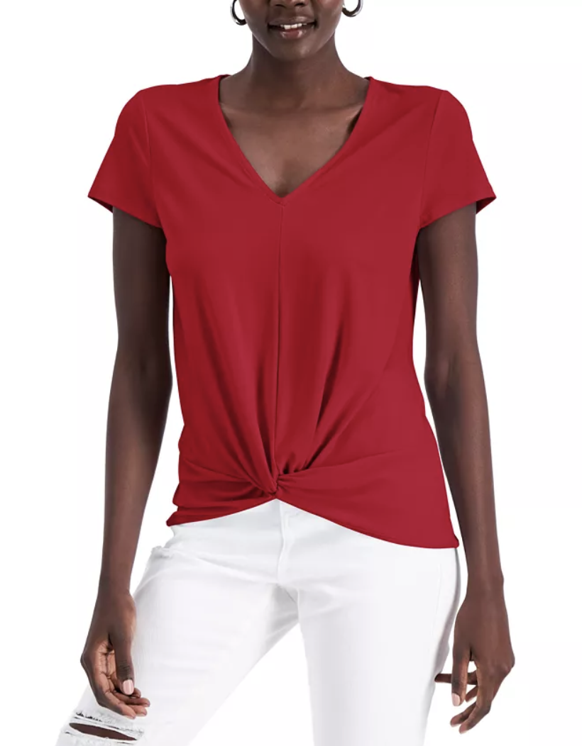 Macy's INC Twist-Front T-Shirt (Red)