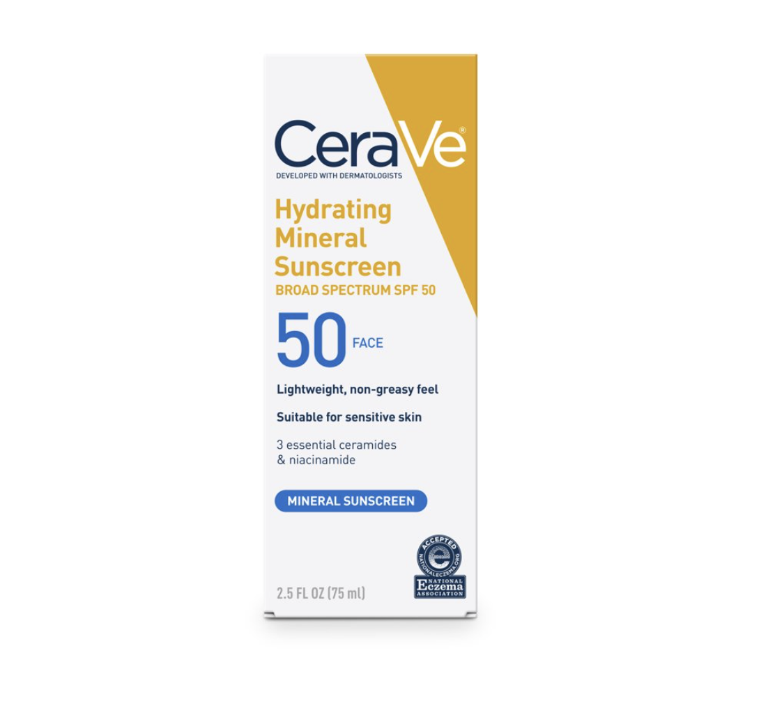 CeraVe Hydrating Face Sunscreen SPF 50, Lightweight Mineral Sunscreen, 5 fl oz