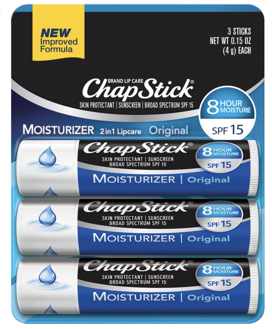 ChapStick Skin Protectant Moisturizer Lip Balm, Original (3-Pack)
