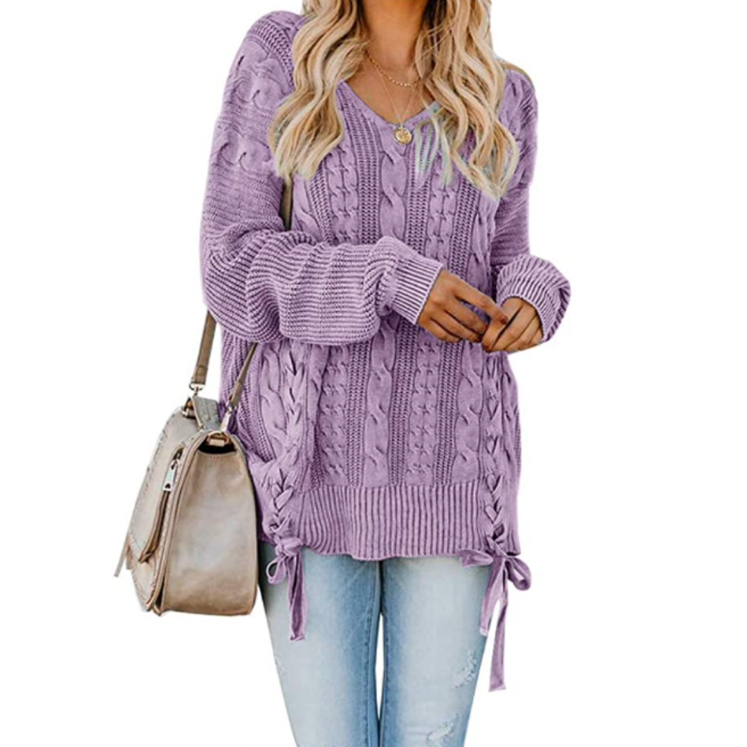 Lavender Cable Knit Pullover Sweater