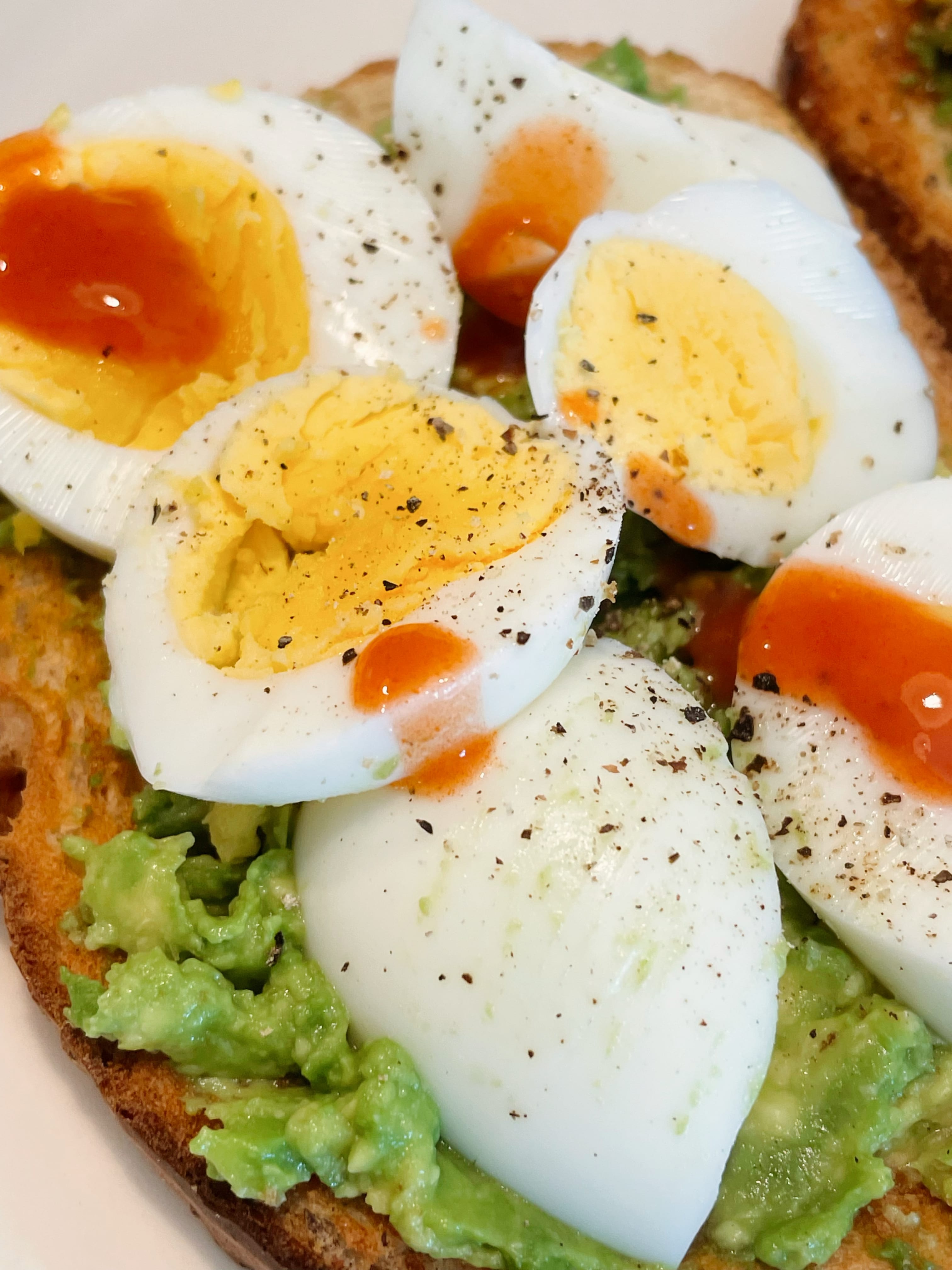 Avocado Toast with Hard-Boiled Eggs and Franks Red Hot Sauce Organic Eggs