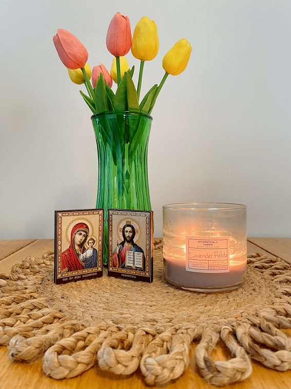 Lavender Lover -Stonewall Home Candle Orthodox Christian Icon Spring Tulips Decor